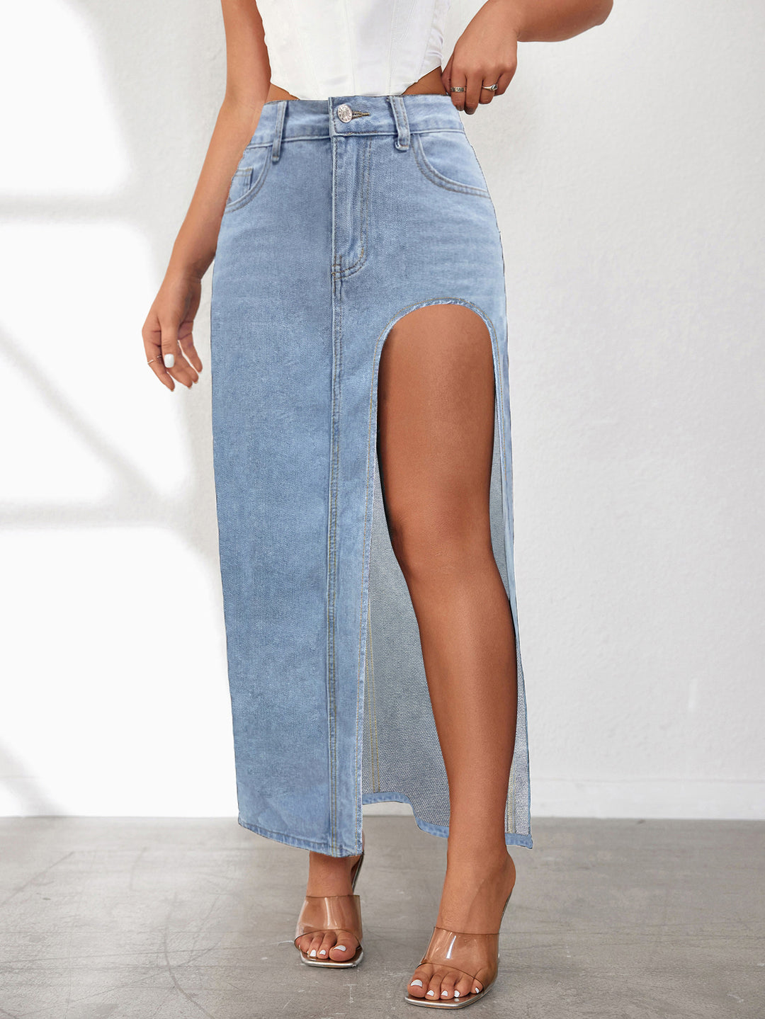 Damen Jeansrock mit hohem Schlitz und lässigem Schnitt R&B