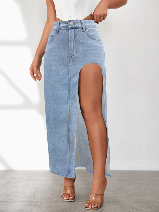 Damen Jeansrock mit hohem Schlitz und lässigem Schnitt R&B