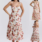 Damen Maxikleid mit floralem Print und voluminösem Rock R&B