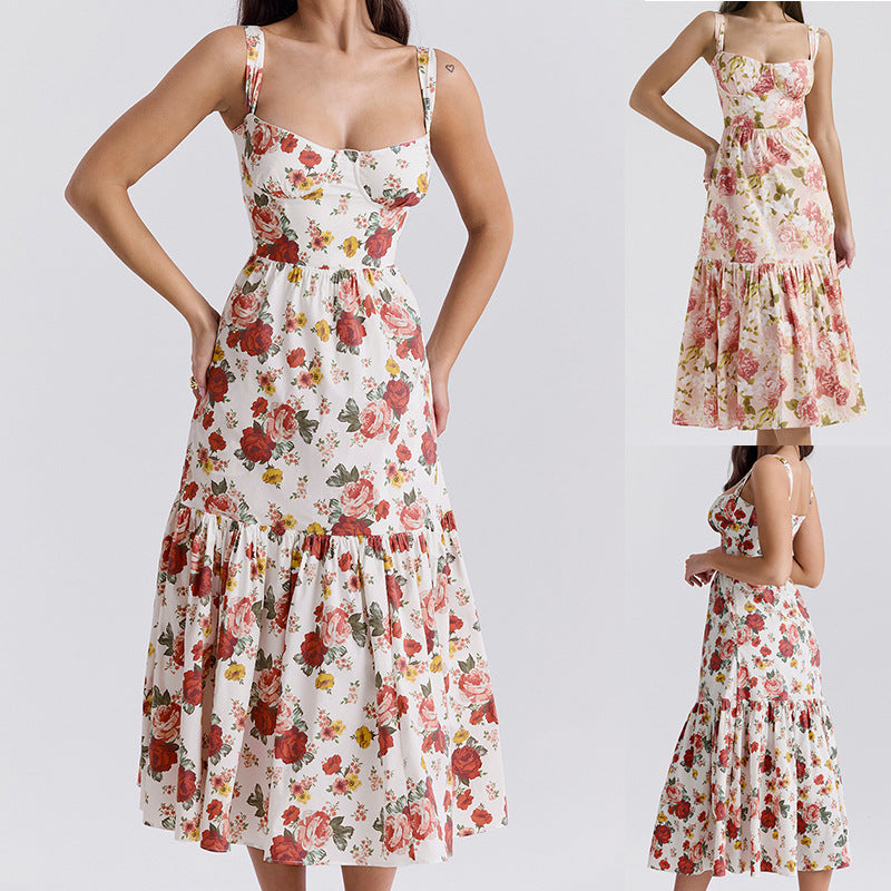 Damen Maxikleid mit floralem Print und voluminösem Rock R&B