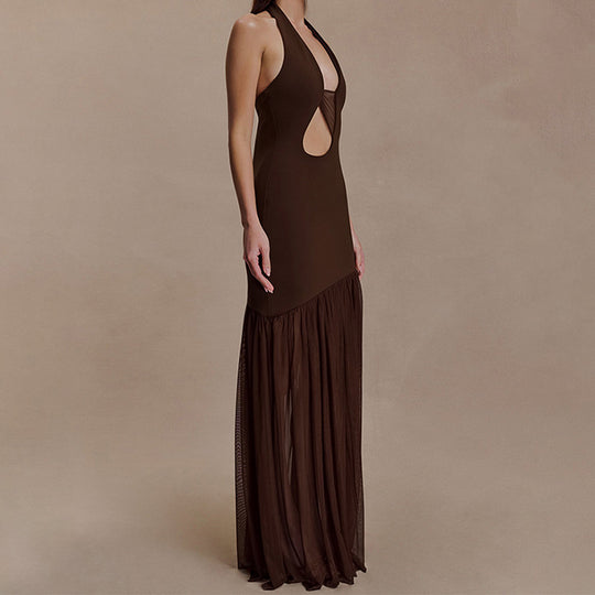 Damen Elegantes Maxikleid mit asymmetrischem Schnitt und tiefem V-Ausschnitt R&B