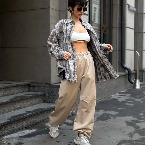Damen Weite Chino-Hosen mit elastischem Bund und seitlichen Taschen R&B