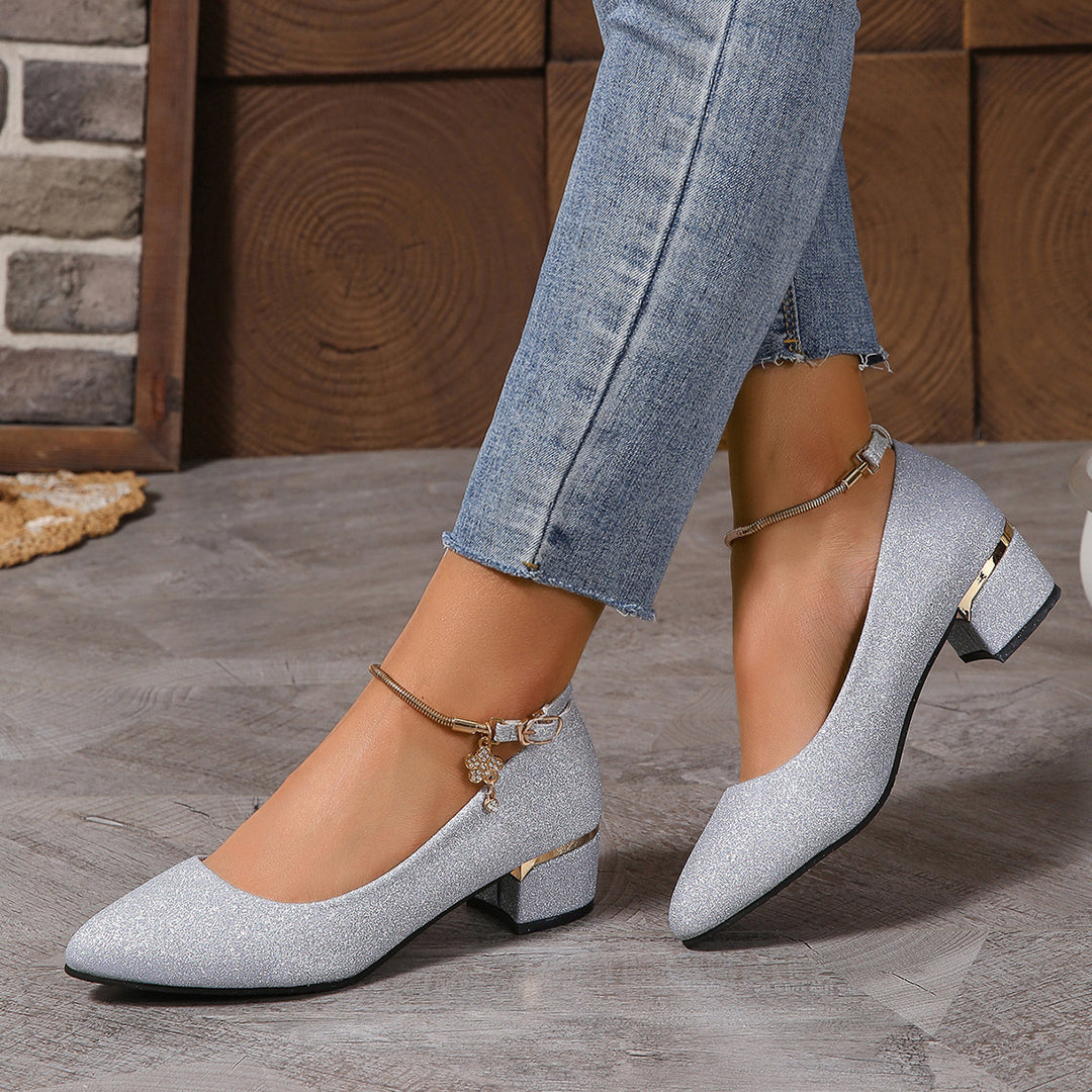 Damen elegante Glitzer-Pumps mit komfortablem Blockabsatz R&B