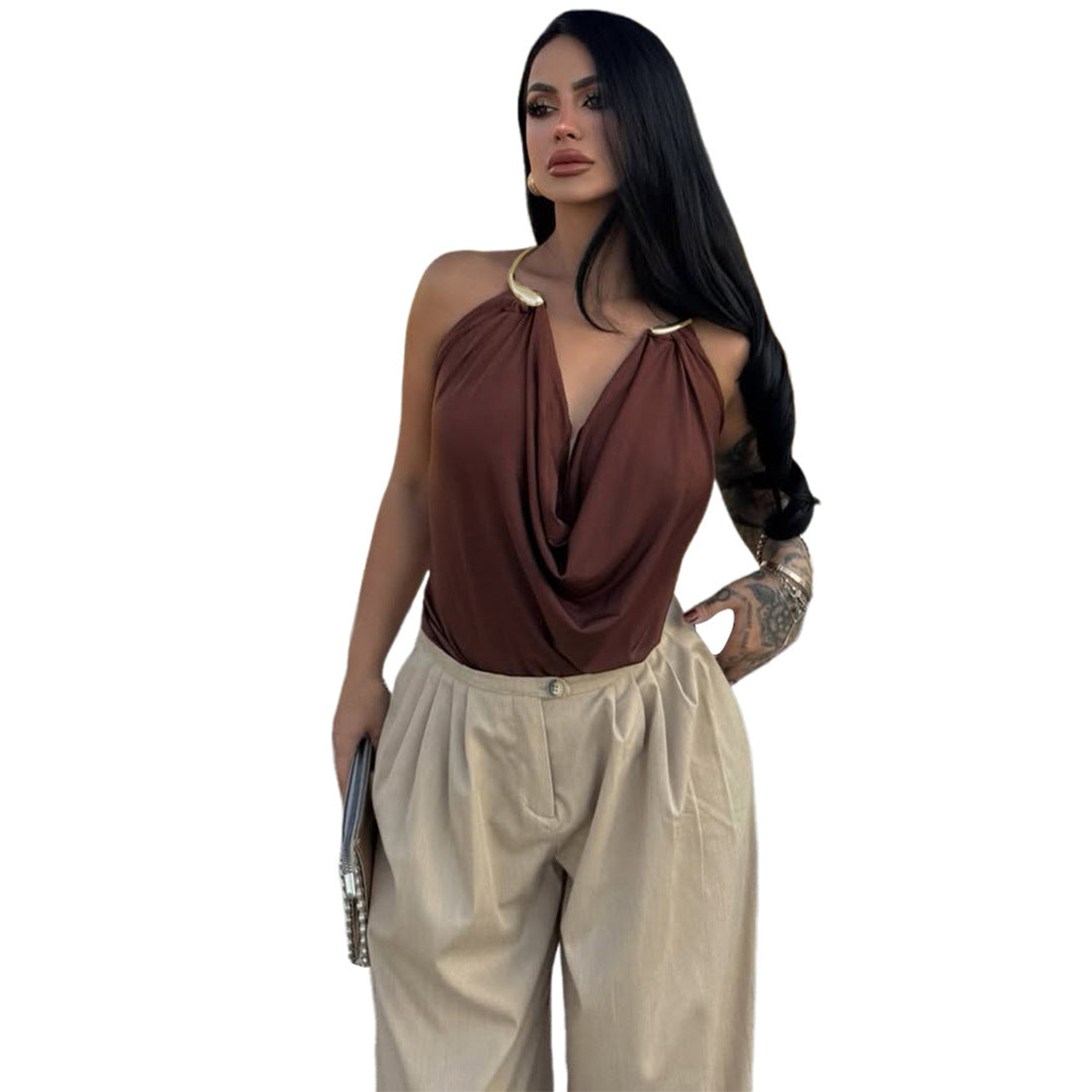 Damen Wickeltop mit raffiniertem Ausschnitt und eleganter Drapierung R&B