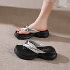 Damen Komfortable Badesandalen mit modischem Absatz und funkelndem Detail EB