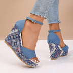Damen Wedge-Pantoletten mit buntem Muster und elastischem Riemen R&B