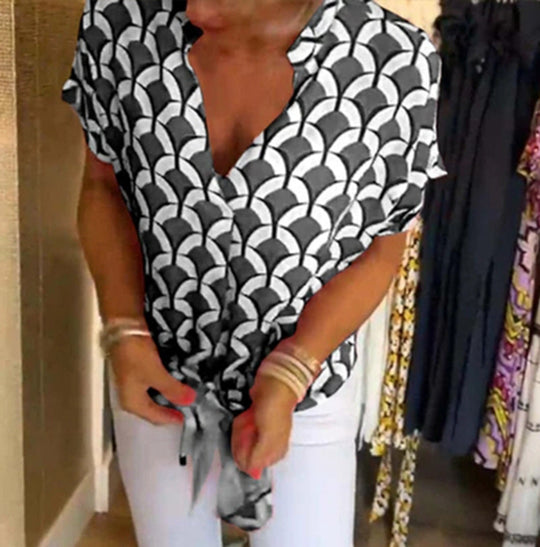 Damen Kurzarm Bluse im modernen Wellenmuster Heidi-Mode