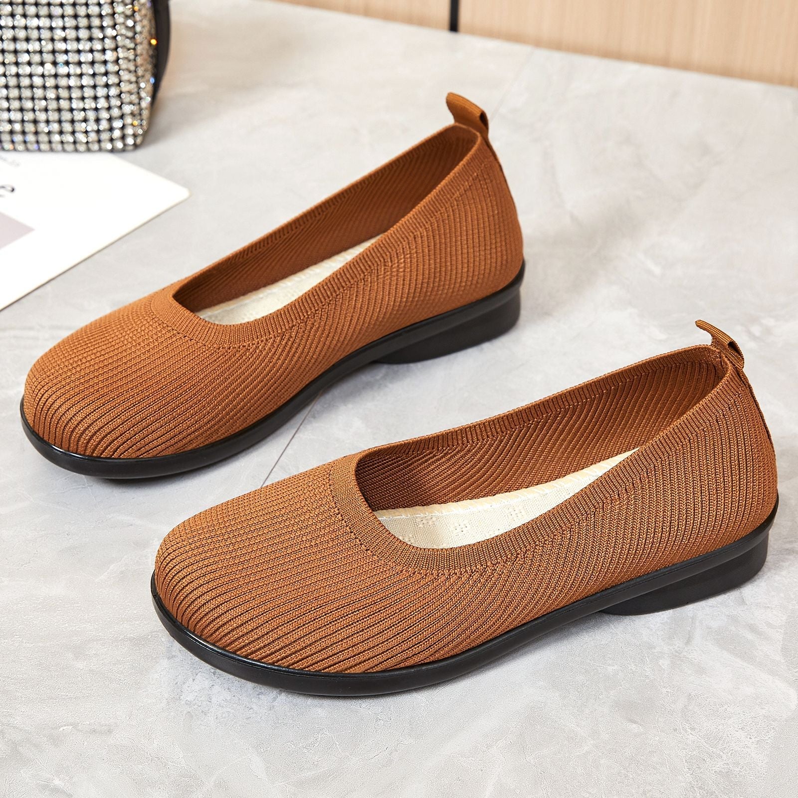 Damen Komfortable Ballerinas mit atmungsaktiver Strickoberfläche R&B