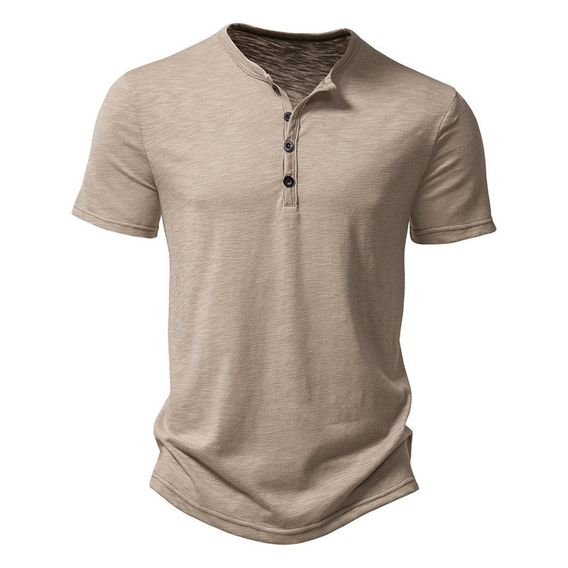 Herren Kurzarm-Henley-Shirt mit klassischem Knopfdesign R&B