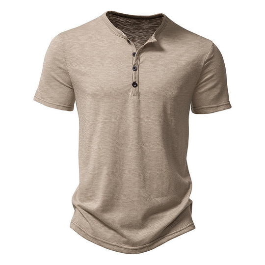 Herren Kurzarm-Henley-Shirt mit klassischem Knopfdesign R&B