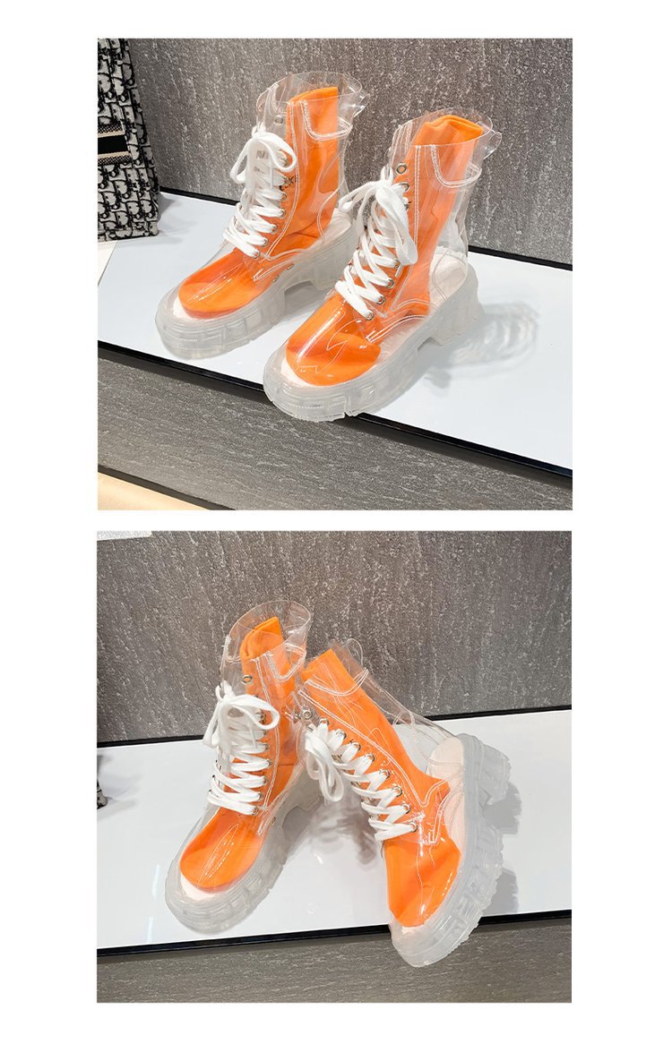 Damen trendige Stiefeletten im transparenten Design mit knalligem Detail R&B