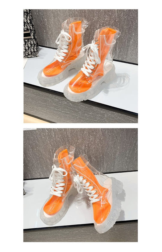 Damen trendige Stiefeletten im transparenten Design mit knalligem Detail R&B