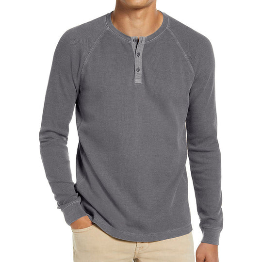Herren Langarm-Henley-Shirt aus atmungsaktivem Baumwollmix mit Knopfleiste R&B