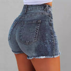 Damen Hochtaillierte Jeans-Shorts mit fransigem Saum