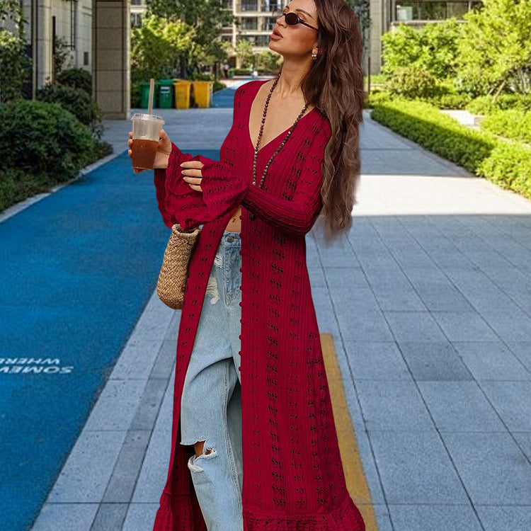 Damen Großer Strickcardigan mit offener Maschenstruktur und weit geschnittenen Ärmeln R&B