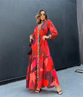 Damen Maxikleid mit Tiermuster und voluminösen Ärmeln R&B