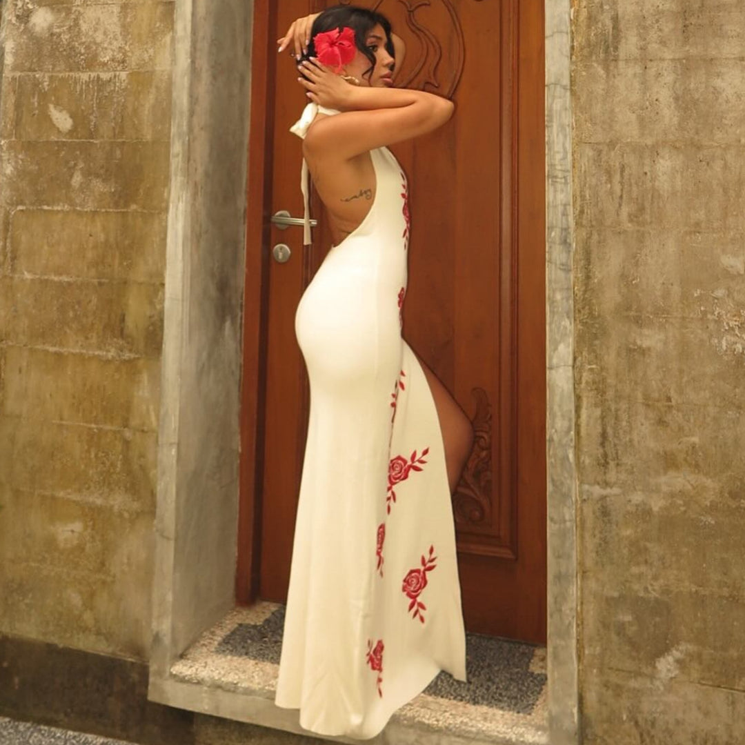 Damen Elegantes Maxikleid mit floralem Print und transparentem Schlitz R&B