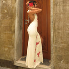 Damen Elegantes Maxikleid mit floralem Print und transparentem Schlitz R&B