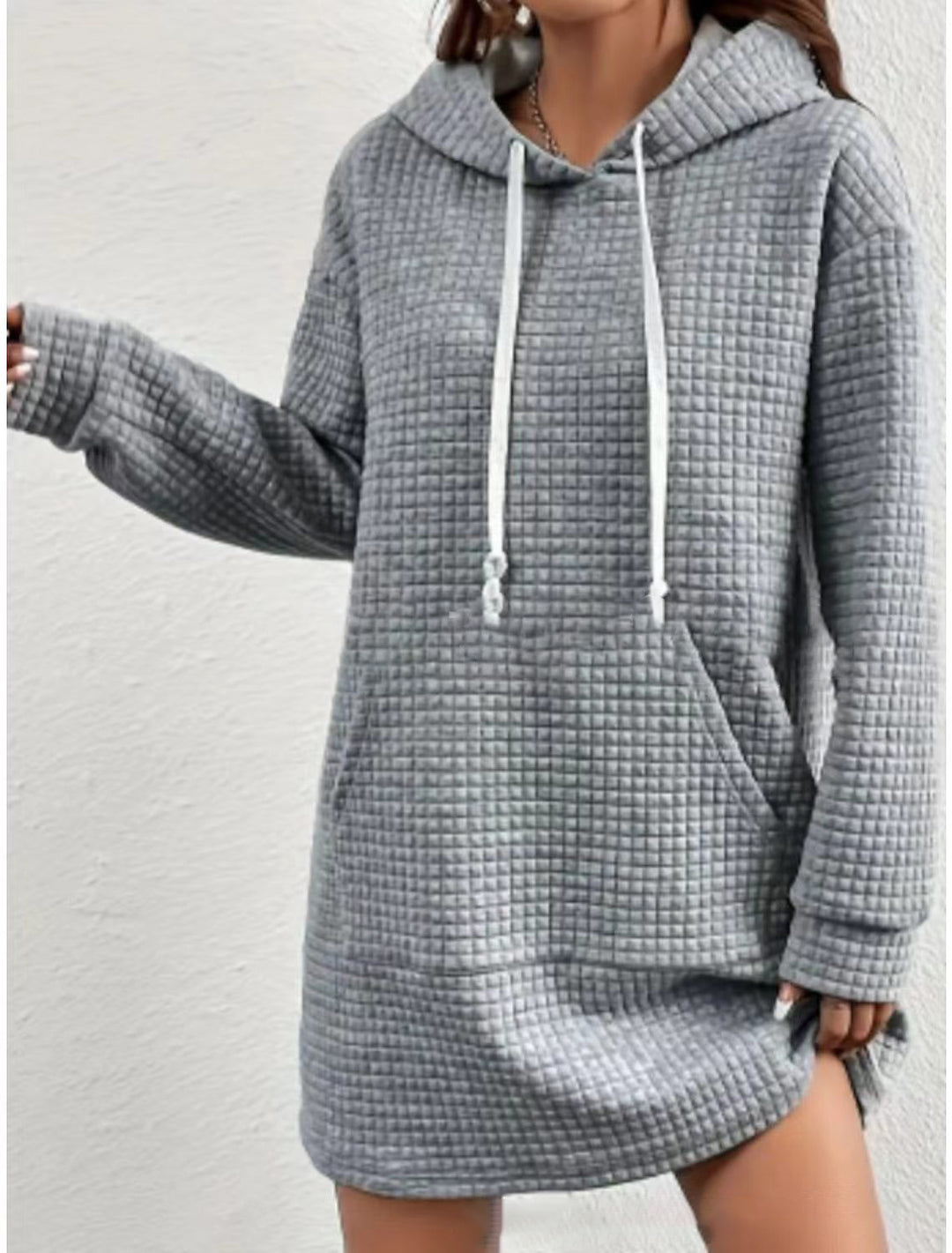 Damen Hoodie-Kleid mit praktischem Kängurutasche und modernem Strickdesign R&B