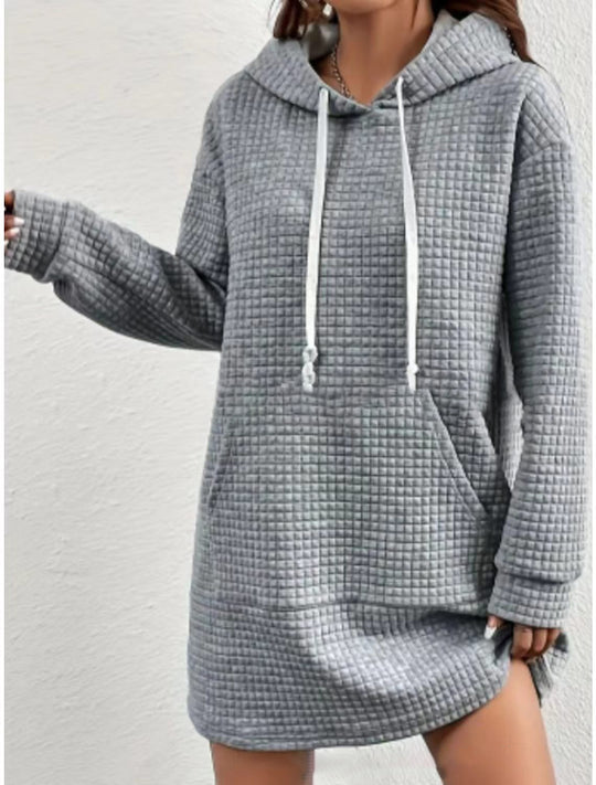 Damen Hoodie-Kleid mit praktischem Kängurutasche und modernem Strickdesign R&B