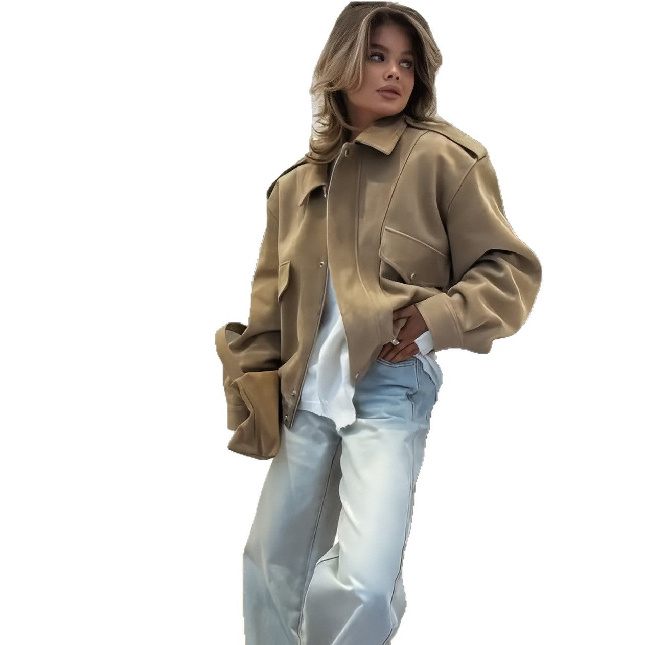 Damen modische Oversized-Jacke mit lässigem Schnitt und praktischen Taschen R&B