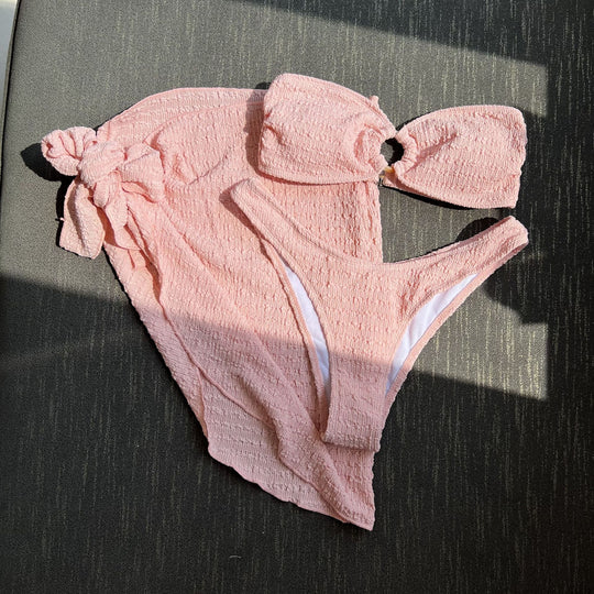 Damen Bandeau-Bikini mit gerafftem Design und seitlichem Knotendetail R&B