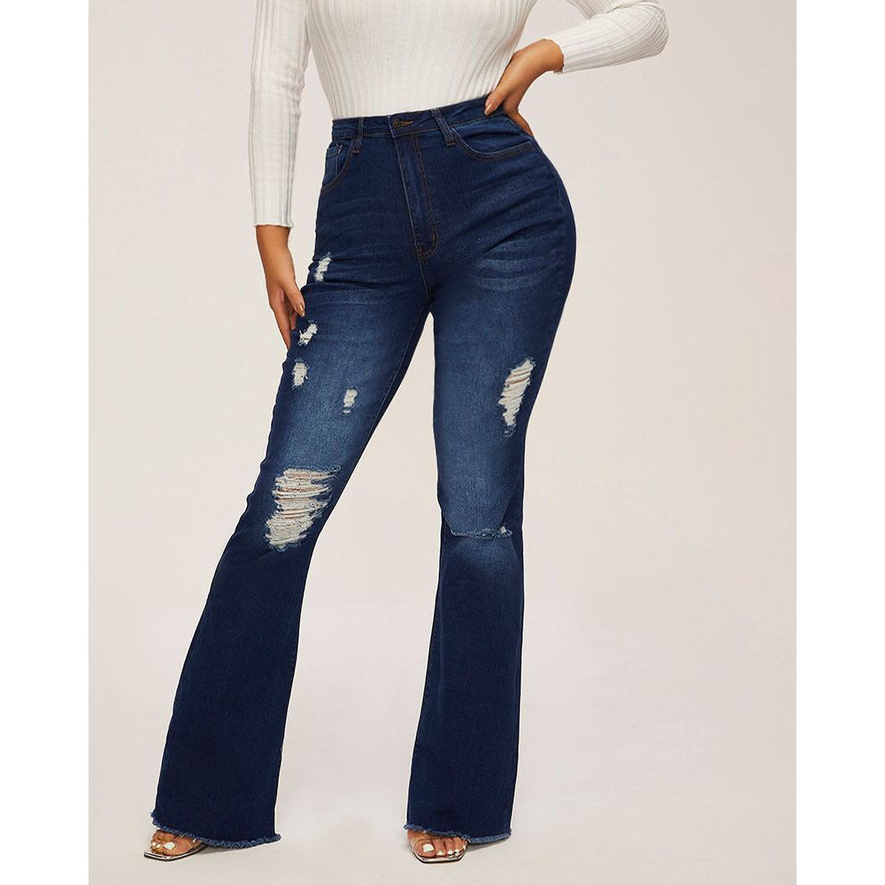 Damen Bootcut-Jeans mit ausgefranstem Saum und Destroyed-Details R&B