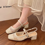 Damen Slingback-Pumps mit floralem Spitzenmuster und elegantem Blockabsatz R&B