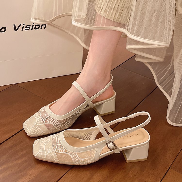 Damen Slingback-Pumps mit floralem Spitzenmuster und elegantem Blockabsatz R&B