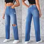 Damen Schlagjeans mit hohen Beinöffnungen und modischen Destroyed-Details R&B