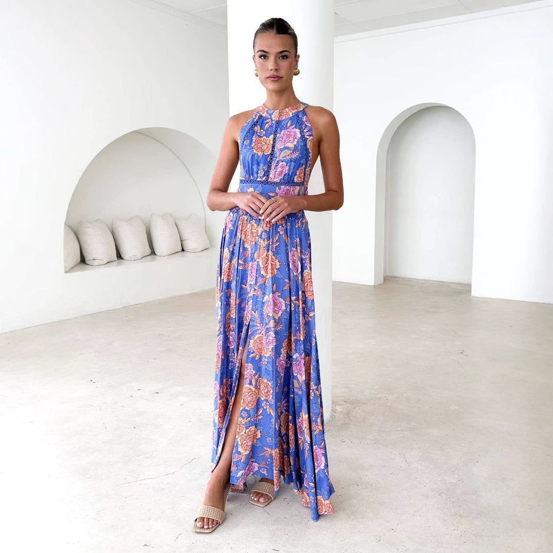 Damen Maxikleid mit elegantem floralem Design und schwingendem Rock R&B