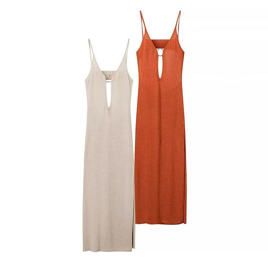 Damen Maxikleid mit hochwertigem, elastischem Stoff und tiefem V-Ausschnitt R&B