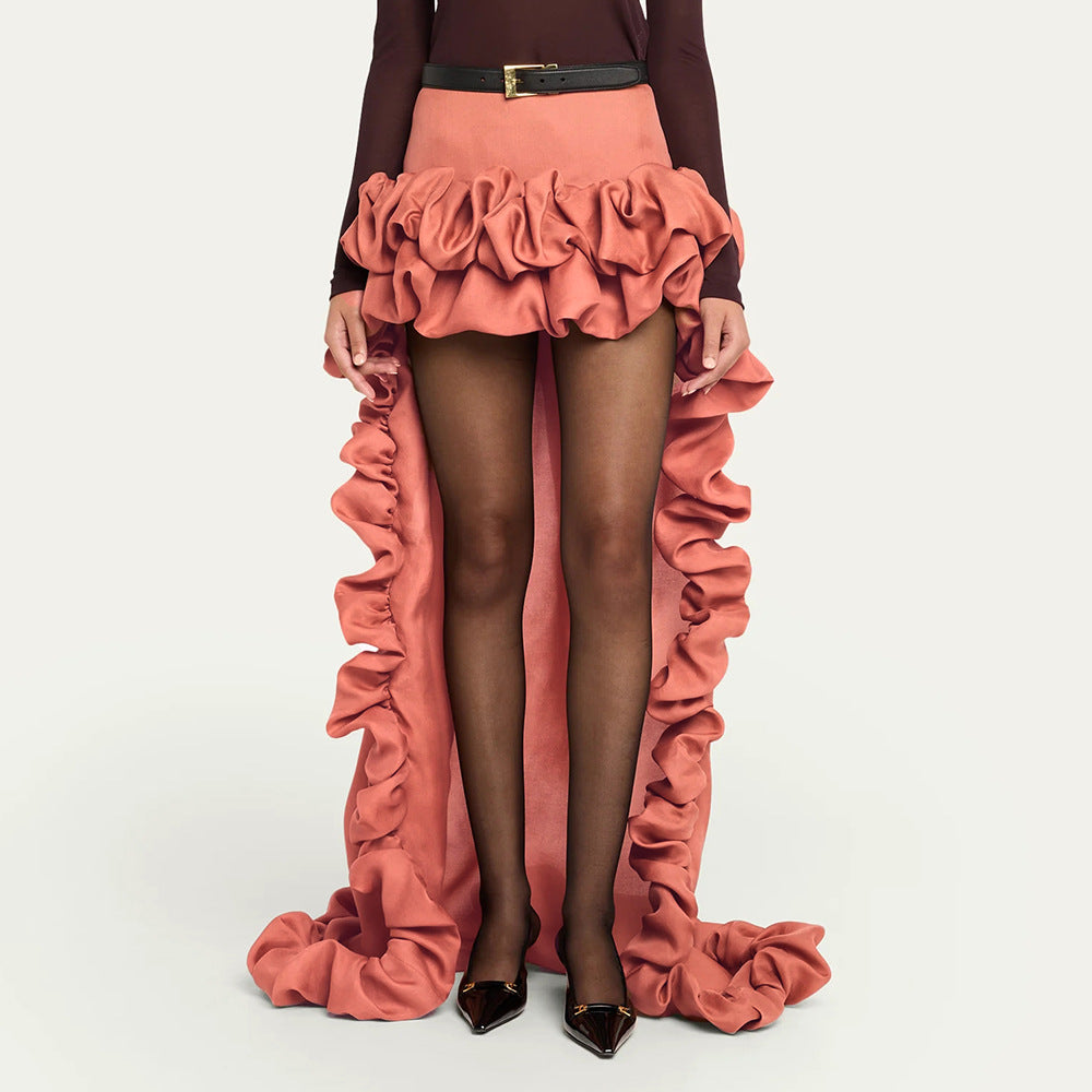 Damen High-Low Rock mit voluminösen Rüschendetails R&B