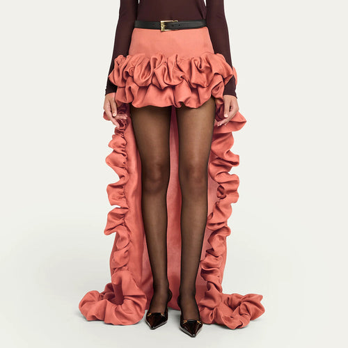 Damen High-Low Rock mit voluminösen Rüschendetails R&B