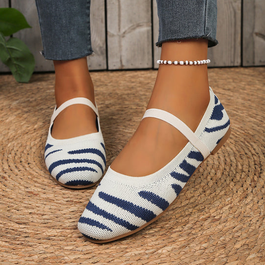 Damen Ballerinas mit elastischem Riemen und modischem Tiermuster R&B