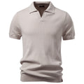 Herren nan fein geripptes Kurzarm-Poloshirt mit offenem Kentkragen R&B