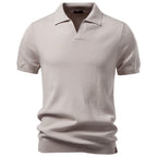 Herren nan fein geripptes Kurzarm-Poloshirt mit offenem Kentkragen R&B