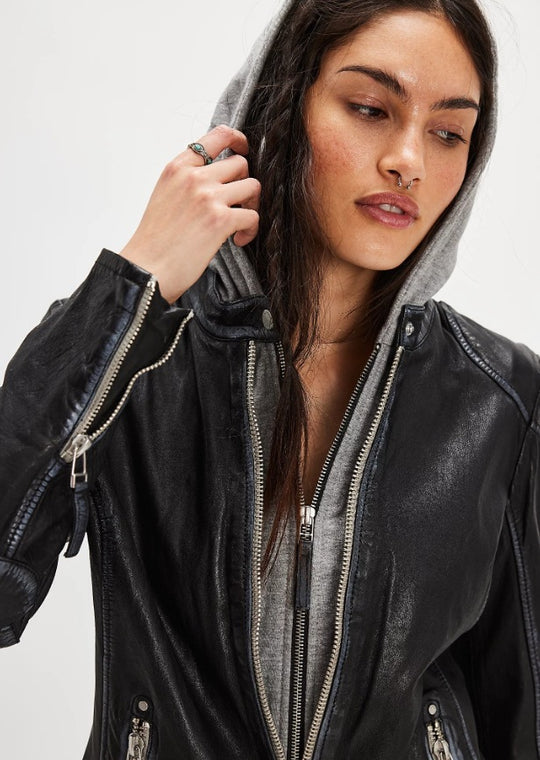 Damen stylische jacke mit abnehmbarer Kapuze R&B