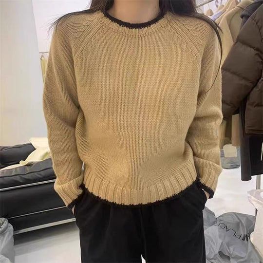 Damen Modischer Pullover mit strukturiertem Saum und kontrastierenden Ärmeln R&B