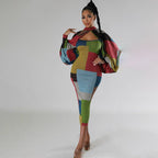 Damen Langarm-Kleid mit geometrischem Schnitt und voluminösen Ärmeln R&B
