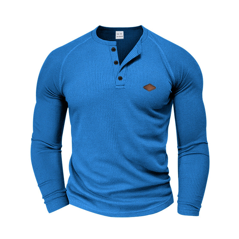 Herren langärmliges Henley-T-Shirt mit strukturiertem GewR&Be und modischem Knopfdesign R&B