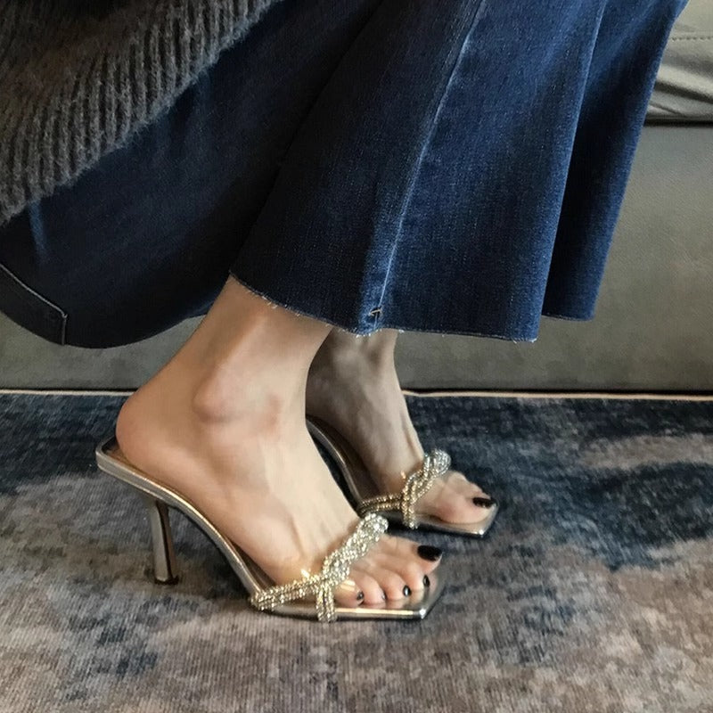 Damen glamouröse High Heel Mules mit funkelnden Strassverzierungen R&B