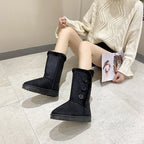Damen modische Kurzstiefel mit wohligem Kunstfell und stilvollen Knopf-Details R&B