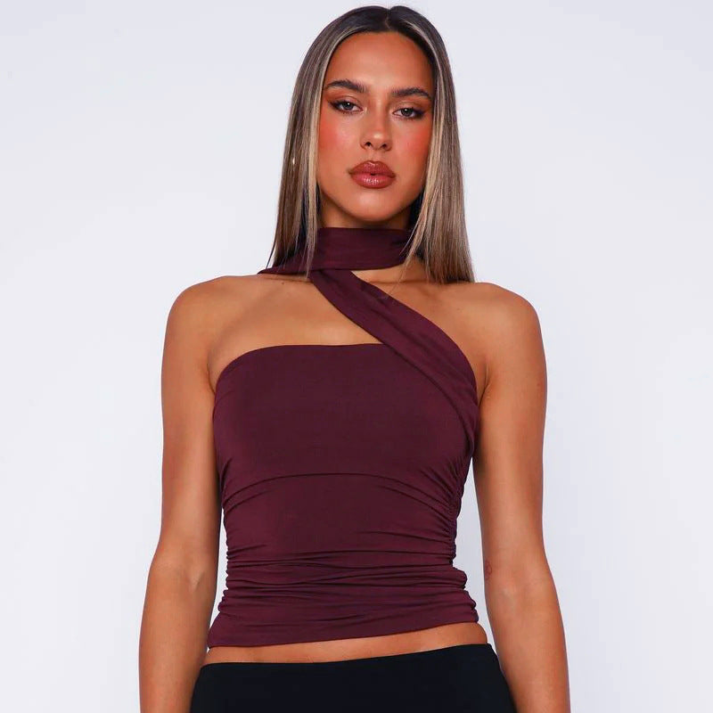 Damen asymmetrisches Trägershirt mit Raffungen R&B