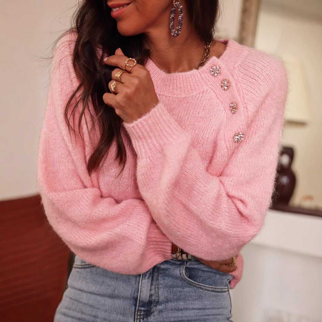 Damen elegant oversize Pullover mit Strassdetails R&B