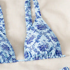 Damen Triangel-Bikini-Set mit verstellbaren Riemen und floralem Design R&B