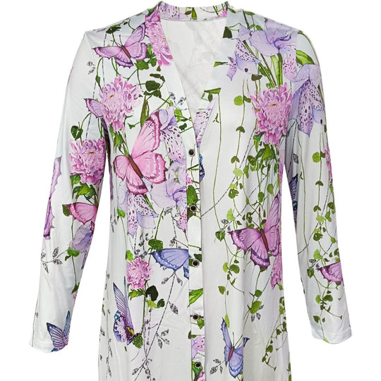 Damen Longblusenkleid mit floralen Akzenten und Knopfdetails R&B