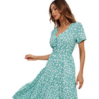 Damen Midi-Kleid mit knopflosem V-Ausschnitt und voluminösem Rock R&B