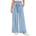 Damen weite Hochbundhose mit Taillengürtel und fließendem Stoff R&B