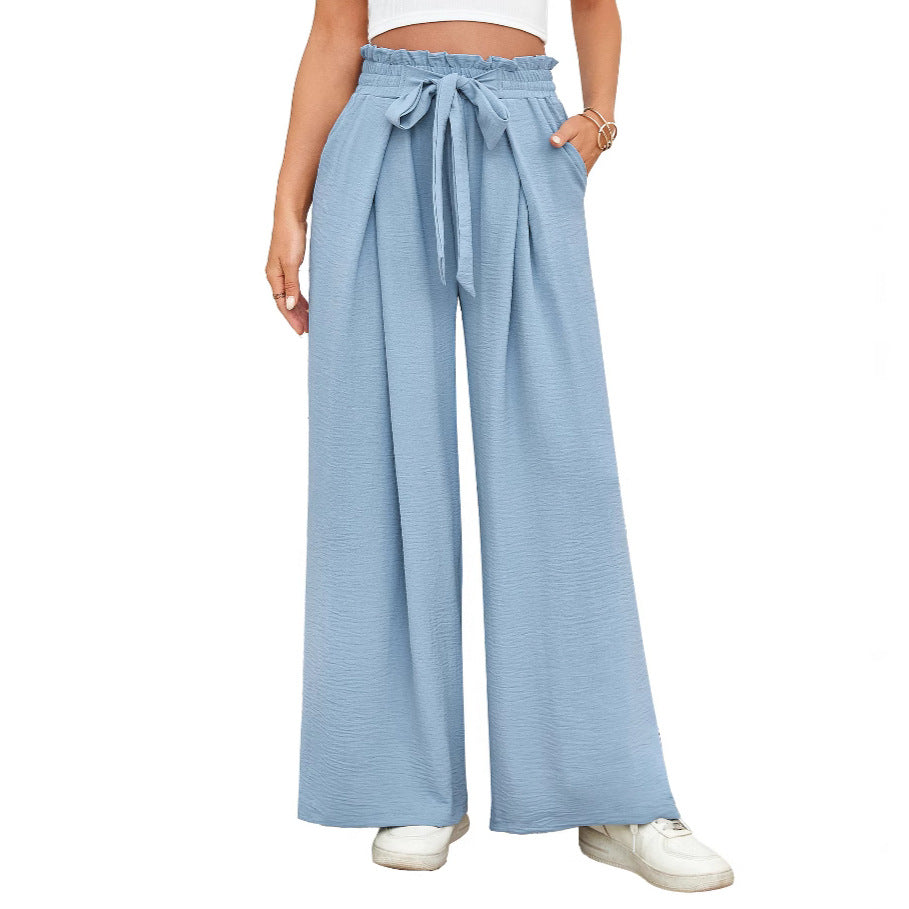 Damen weite Hochbundhose mit Taillengürtel und fließendem Stoff R&B